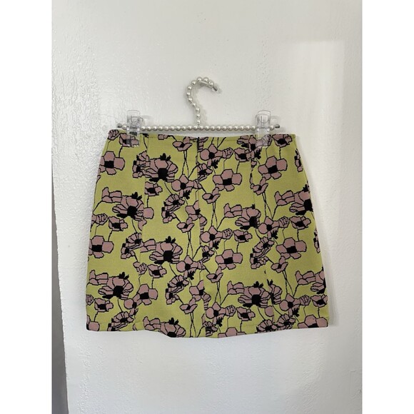 Zara Green Pink Floral Knit Mini Stretch Zipper Retro Skirt Size M - Picture 3 of 6